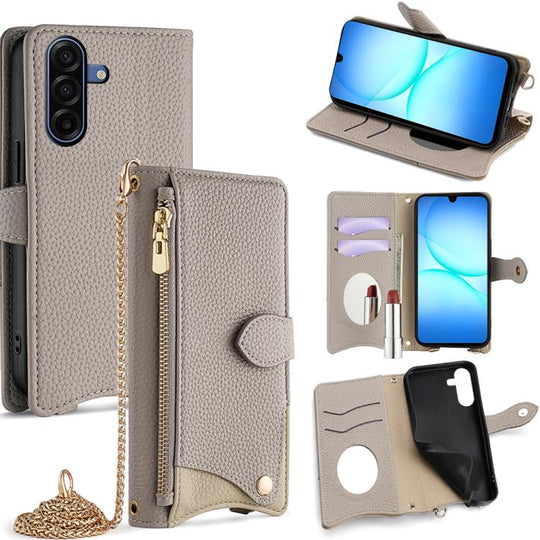 For Samsung Galaxy A17 5G Crossbody Chain Fishtail Litchi Leather Phone Case(Grey)
