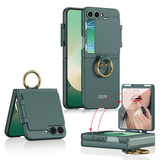 For Samsung Galaxy Z Flip6 GKK Ultra-thin Makeup Full Coverage Phone Case with Ring Holder(Green) - Galaxy Z Flip6 5G Cases by GKK | Online Shopping UK | buy2fix
