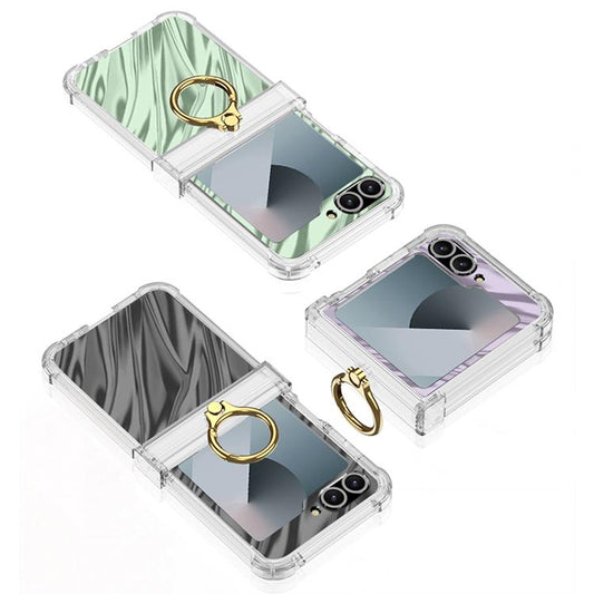 For Samsung Galaxy Z Flip6 Gkk Airbag Hinge Wavy Pattern Phone Case with Ring Holder(Black) - Galaxy Phone Cases by GKK | Online Shopping UK | buy2fix