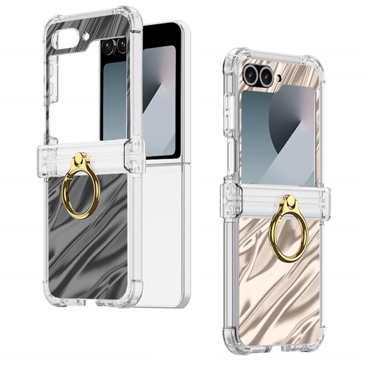For Samsung Galaxy Z Flip6 Gkk Airbag Hinge Wavy Pattern Phone Case with Ring Holder(Gold) - Galaxy Phone Cases by GKK | Online Shopping UK | buy2fix