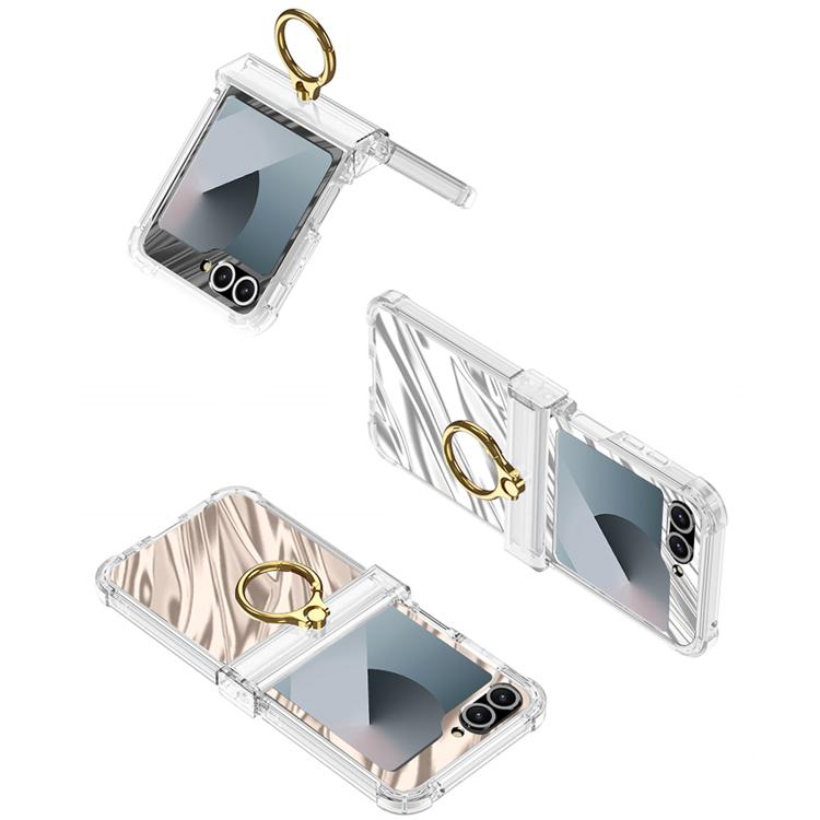 For Samsung Galaxy Z Flip6 Gkk Airbag Hinge Wavy Pattern Phone Case with Ring Holder(Gold) - Galaxy Phone Cases by GKK | Online Shopping UK | buy2fix