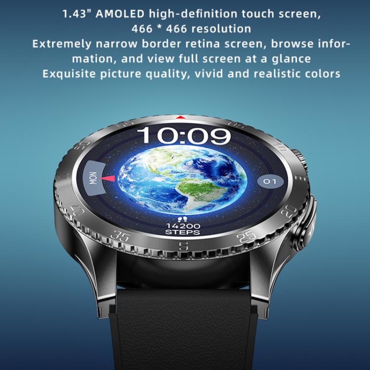 H9 1.43 inch Silicone Strap ECG Smart Watch Supports Bluetooth Calls/Smart Voice Assistant(Black) - Smart Watches by buy2fix | Online Shopping UK | buy2fix