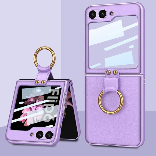 For Samsung Galaxy Z Flip6 GKK Integrated Ultra-thin Leather Phone Case with Ring Holder(Purple) - Galaxy Z Flip6 5G Cases by GKK | Online Shopping UK | buy2fix