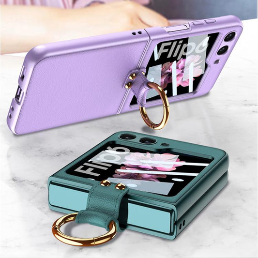 For Samsung Galaxy Z Flip6 GKK Integrated Ultra-thin Leather Phone Case with Ring Holder(Green) - Galaxy Z Flip6 5G Cases by GKK | Online Shopping UK | buy2fix