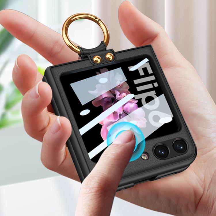 For Samsung Galaxy Z Flip6 GKK Integrated Ultra-thin Leather Phone Case with Ring Holder(Black) - Galaxy Z Flip6 5G Cases by GKK | Online Shopping UK | buy2fix