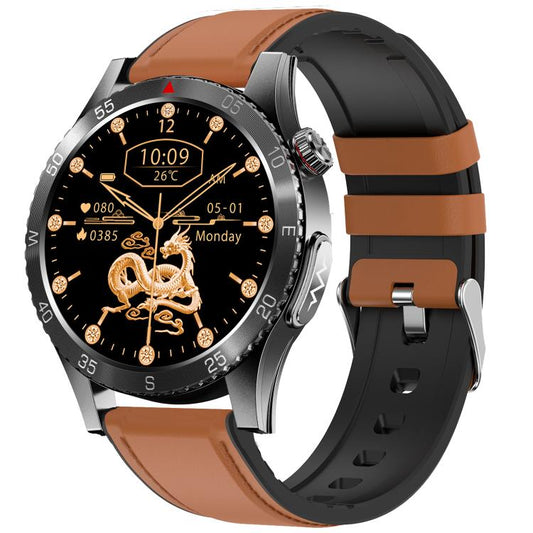 H9 1.43 inch Leather Strap ECG Smart Watch Supports Bluetooth Calls/Smart Voice Assistant(Brown) - Smart Watches by buy2fix | Online Shopping UK | buy2fix
