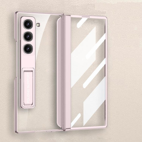 For Samsung Galaxy Z Fold6 GKK Integrated Magnetic Phantom Hinge Phone Case with Holder(Pink)