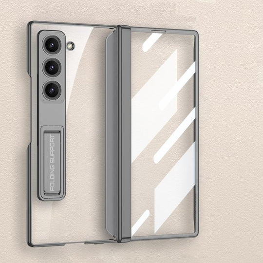 For Samsung Galaxy Z Fold6 GKK Integrated Magnetic Phantom Hinge Phone Case with Holder(Silver)
