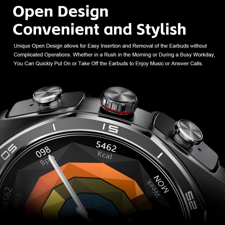 GT97 1.53 inch Round Screen 2 in 1 Bluetooth Earphone Silicone Strap Smart Watch Supports Bluetooth Calls(Black) - Smart Watches by buy2fix | Online Shopping UK | buy2fix