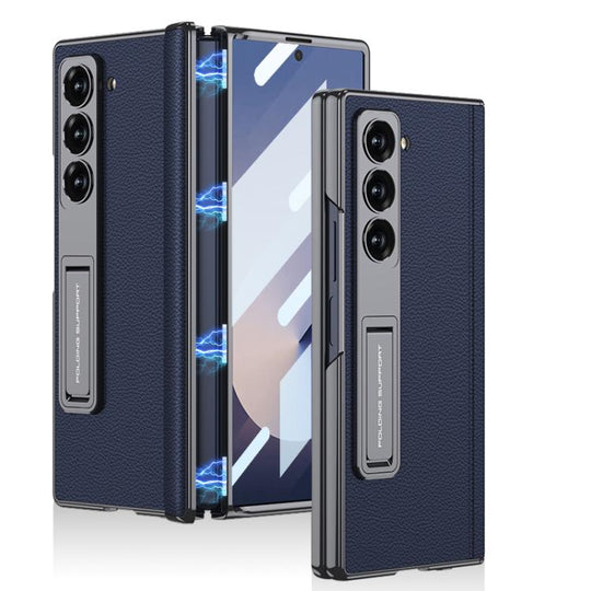 For Samsung Galaxy Z Fold6 GKK Integrated Magnetic Phantom Leather Hinge Phone Case with Holder(Blue)