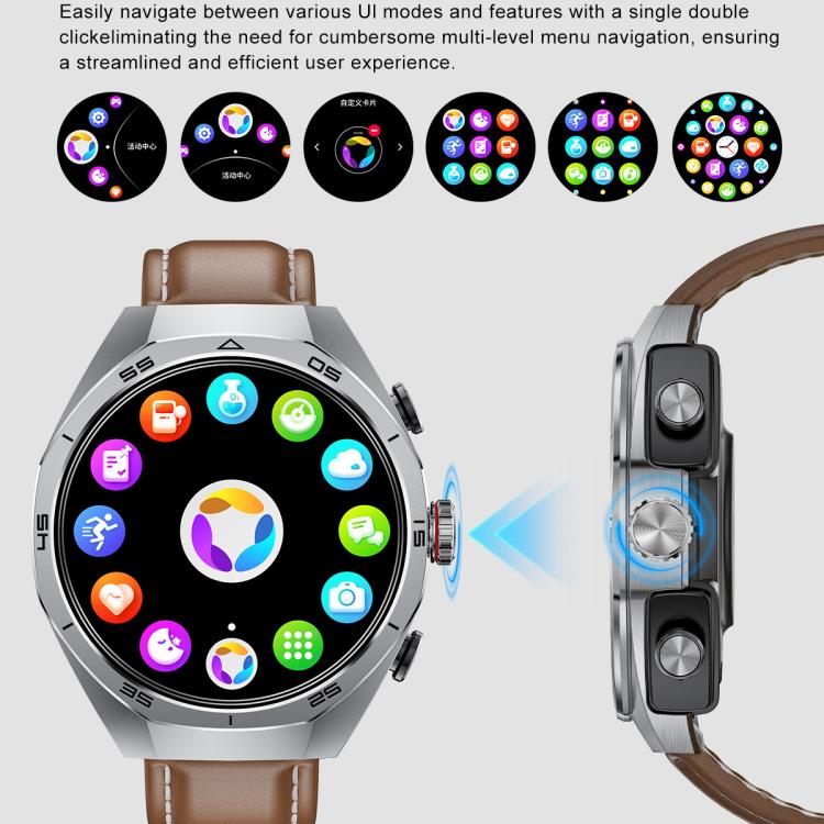 GT97 1.53 inch Round Screen 2 in 1 Bluetooth Earphone Leather Strap Smart Watch Supports Bluetooth Calls(Silver) - Smart Watches by buy2fix | Online Shopping UK | buy2fix