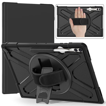 For Samsung Galaxy Tab S10 Ultra / S9 Ultra Rotatable Kickstand Grip Silicone Hybrid PC Tablet Case(Black) - Tab S10 Ultra Cases by buy2fix | Online Shopping UK | buy2fix