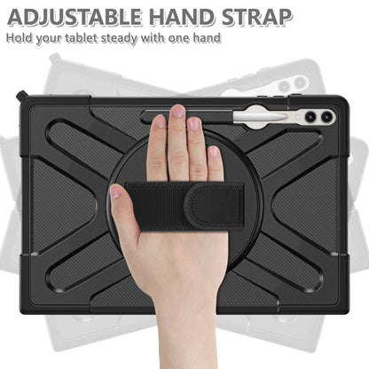 For Samsung Galaxy Tab S10 Ultra / S9 Ultra Rotatable Kickstand Grip Silicone Hybrid PC Tablet Case(Black) - Tab S10 Ultra Cases by buy2fix | Online Shopping UK | buy2fix