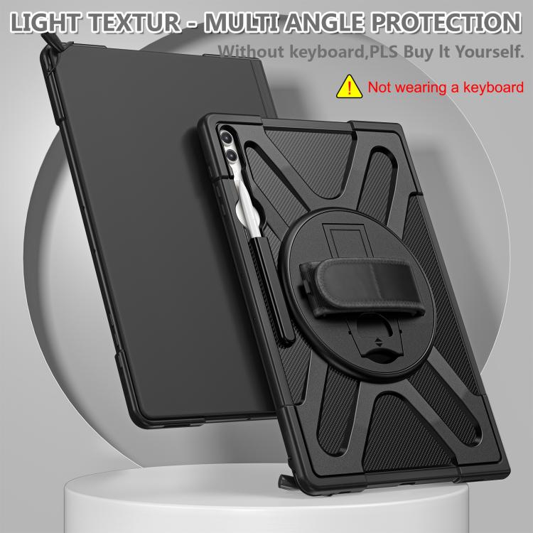 For Samsung Galaxy Tab S10 Ultra / S9 Ultra Rotatable Kickstand Grip Silicone Hybrid PC Tablet Case(Black) - Tab S10 Ultra Cases by buy2fix | Online Shopping UK | buy2fix