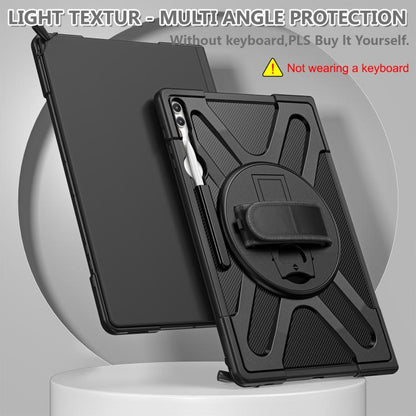 For Samsung Galaxy Tab S10 Ultra / S9 Ultra Rotatable Kickstand Grip Silicone Hybrid PC Tablet Case(Black) - Tab S10 Ultra Cases by buy2fix | Online Shopping UK | buy2fix