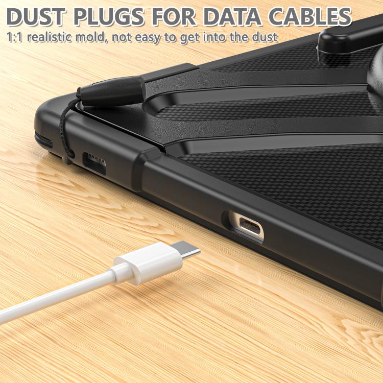 For Samsung Galaxy Tab S10 Ultra / S9 Ultra Rotatable Kickstand Grip Silicone Hybrid PC Tablet Case(Black) - Tab S10 Ultra Cases by buy2fix | Online Shopping UK | buy2fix