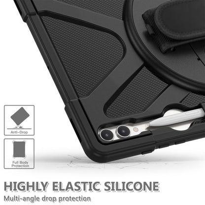 For Samsung Galaxy Tab S10 Ultra / S9 Ultra Rotatable Kickstand Grip Silicone Hybrid PC Tablet Case(Black) - Tab S10 Ultra Cases by buy2fix | Online Shopping UK | buy2fix