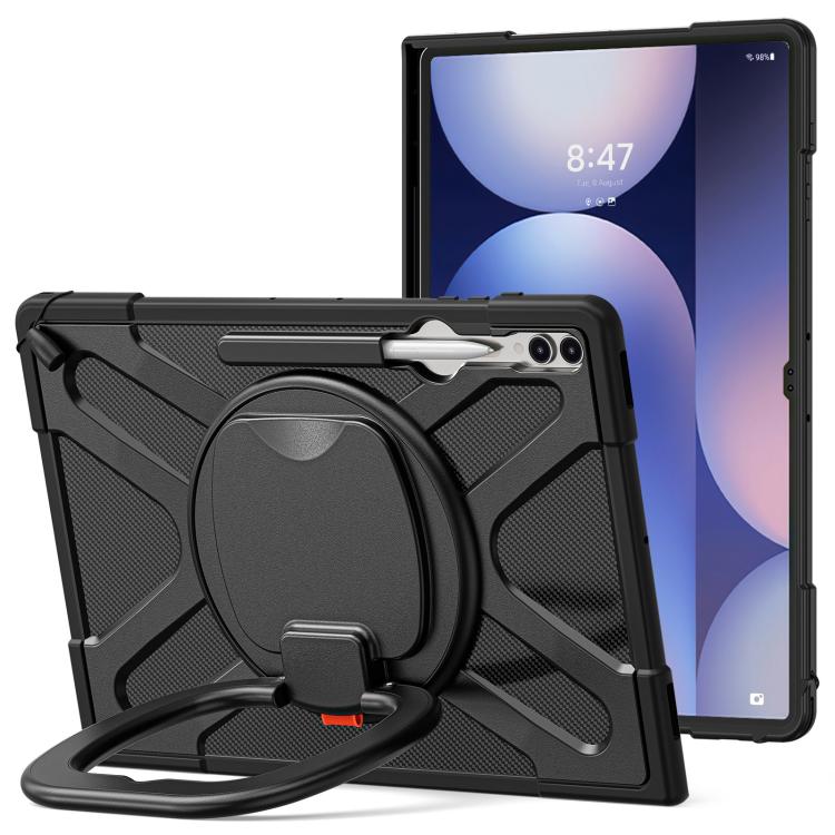 For Samsung Galaxy Tab S10 Ultra / S9 Ultra Handle Kickstand Silicone Hybrid PC Tablet Case(Black) - Tab S10 Ultra Cases by buy2fix | Online Shopping UK | buy2fix