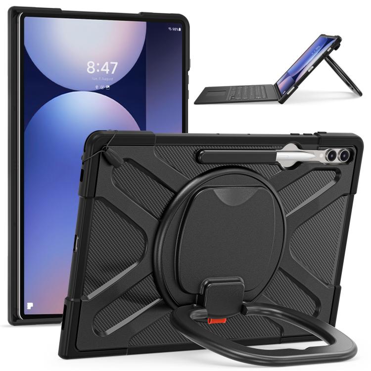 For Samsung Galaxy Tab S10 Ultra / S9 Ultra Handle Kickstand Silicone Hybrid PC Tablet Case(Black) - Tab S10 Ultra Cases by buy2fix | Online Shopping UK | buy2fix