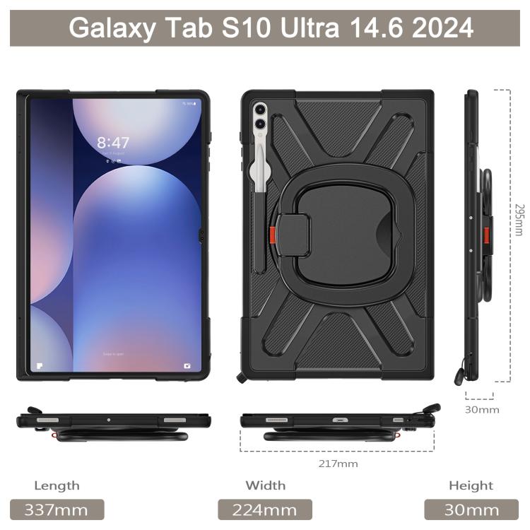 For Samsung Galaxy Tab S10 Ultra / S9 Ultra Handle Kickstand Silicone Hybrid PC Tablet Case(Black) - Tab S10 Ultra Cases by buy2fix | Online Shopping UK | buy2fix