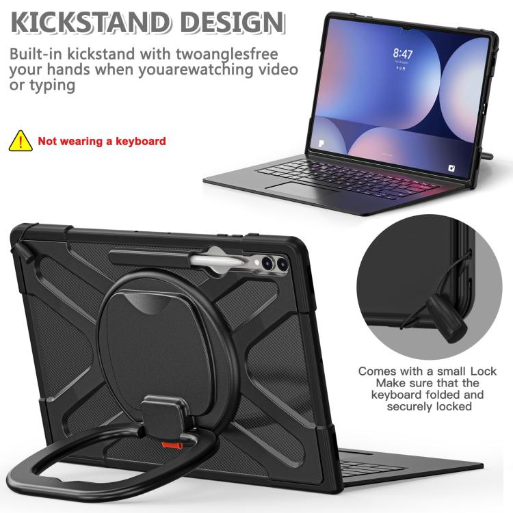 For Samsung Galaxy Tab S10 Ultra / S9 Ultra Handle Kickstand Silicone Hybrid PC Tablet Case(Black) - Tab S10 Ultra Cases by buy2fix | Online Shopping UK | buy2fix