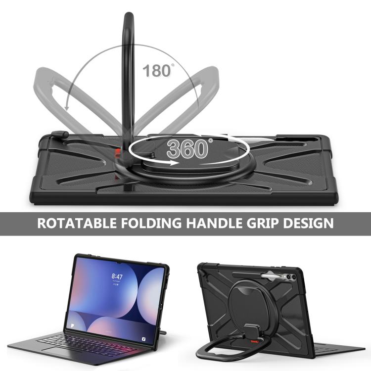 For Samsung Galaxy Tab S10 Ultra / S9 Ultra Handle Kickstand Silicone Hybrid PC Tablet Case(Black) - Tab S10 Ultra Cases by buy2fix | Online Shopping UK | buy2fix