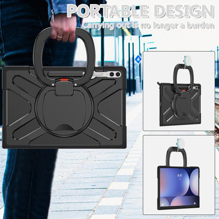 For Samsung Galaxy Tab S10 Ultra / S9 Ultra Handle Kickstand Silicone Hybrid PC Tablet Case(Black) - Tab S10 Ultra Cases by buy2fix | Online Shopping UK | buy2fix