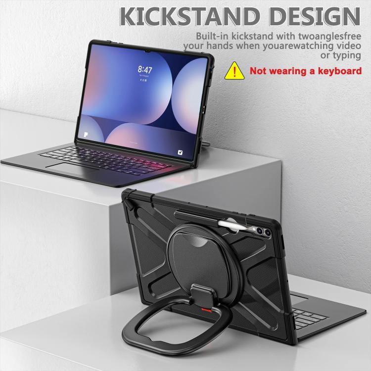For Samsung Galaxy Tab S10 Ultra / S9 Ultra Handle Kickstand Silicone Hybrid PC Tablet Case(Black) - Tab S10 Ultra Cases by buy2fix | Online Shopping UK | buy2fix