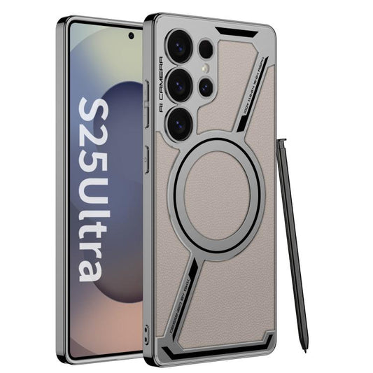 For Samsung Galaxy S25 Ultra 5G GKK Electroplating Leather Z-Shape MagSafe Phone Case, Not Included Pen(Titanium Gray) - Galaxy S25 Ultra 5G Cases by GKK | Online Shopping UK | buy2fix