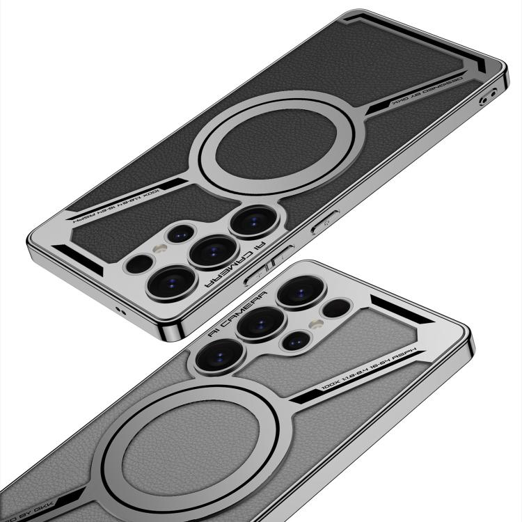 For Samsung Galaxy S25 Ultra 5G GKK Electroplating Leather Z-Shape MagSafe Phone Case, Not Included Pen(Carbon Fiber) - Galaxy S25 Ultra 5G Cases by GKK | Online Shopping UK | buy2fix