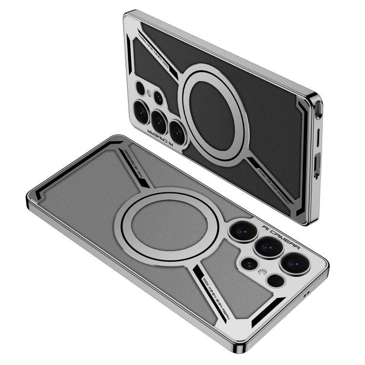 For Samsung Galaxy S25 Ultra 5G GKK Electroplating Leather Z-Shape MagSafe Phone Case, Not Included Pen(Carbon Fiber) - Galaxy S25 Ultra 5G Cases by GKK | Online Shopping UK | buy2fix