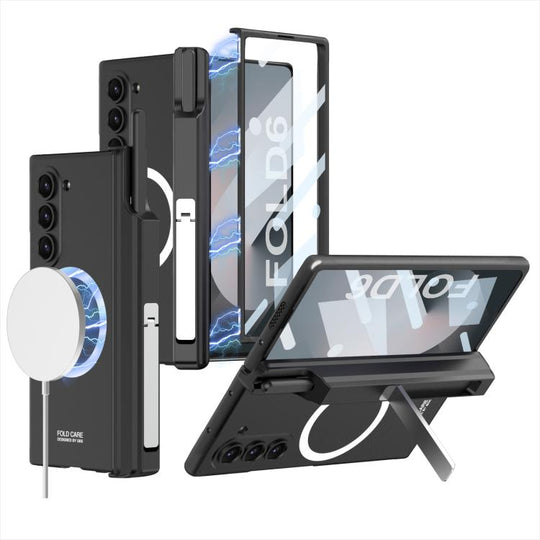 For Samsung Galaxy Z Fold6 GKK Integrated MagSafe Folding Phone Case with Pen Box, Not Included Pen(Black)