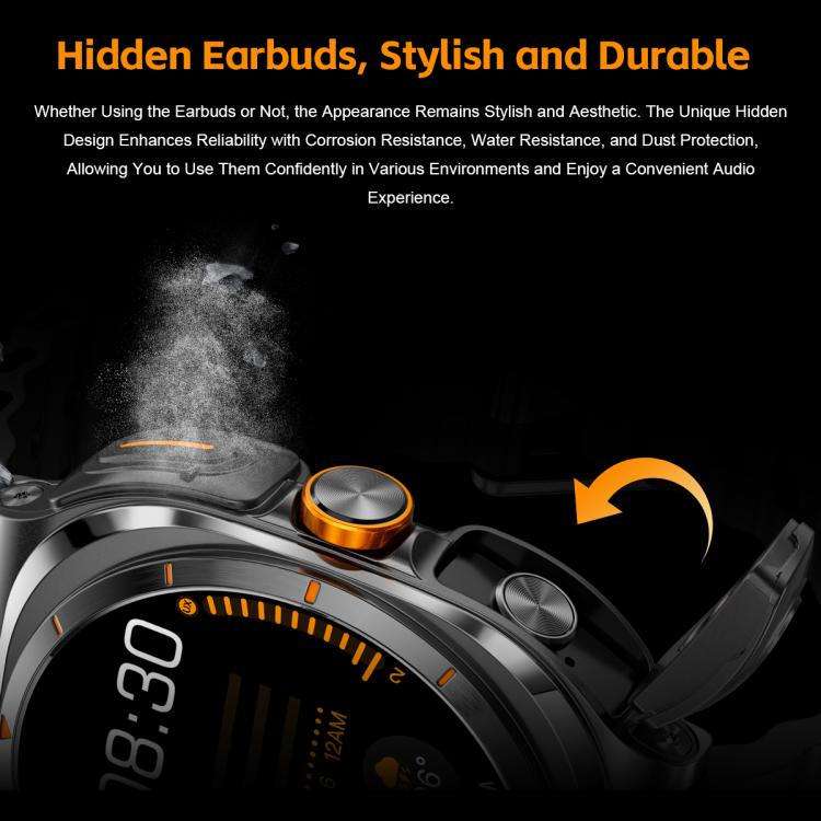 GT98 1.53 inch 2 in 1 Bluetooth Headphone IP67 Waterproof Smart Watch Supports Blood Oxygen Monitoring(Black Orange) - Smart Watches by buy2fix | Online Shopping UK | buy2fix