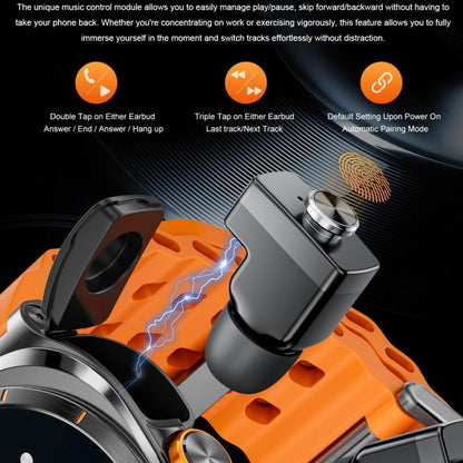 GT98 1.53 inch 2 in 1 Bluetooth Headphone IP67 Waterproof Smart Watch Supports Blood Oxygen Monitoring(Black Orange) - Smart Watches by buy2fix | Online Shopping UK | buy2fix