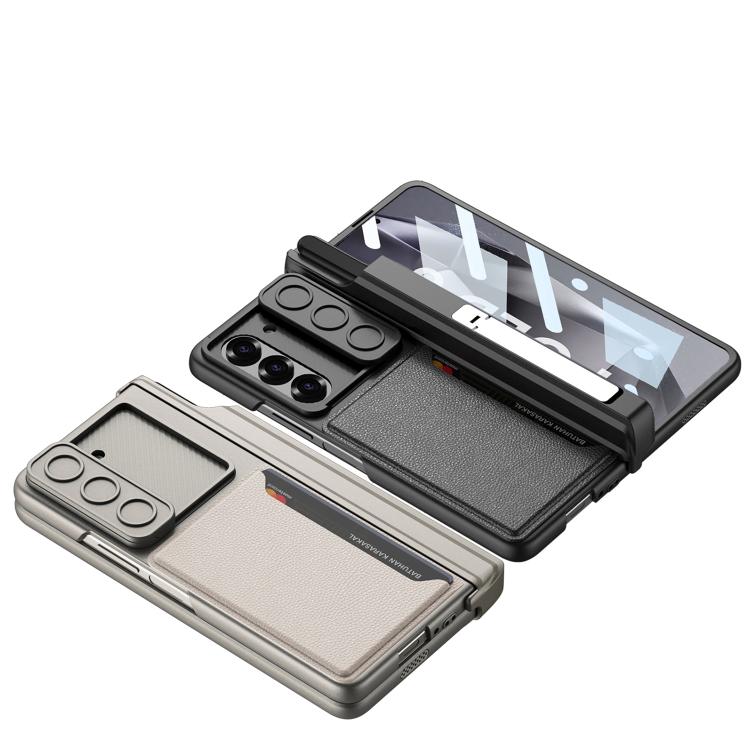 For Samsung Galaxy Z Fold6 GKK Integrated Magnetic Folding Hinge Sliding Lens Cover Card Bag Phone Case with Pen Slots(Black) - Galaxy Z Fold6 5G Cases by GKK | Online Shopping UK | buy2fix
