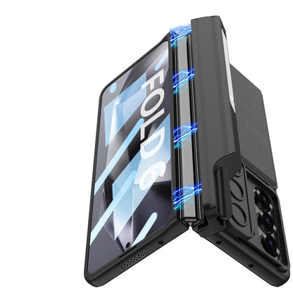 For Samsung Galaxy Z Fold6 GKK Integrated Magnetic Folding Hinge Sliding Lens Cover Card Bag Phone Case with Pen Slots(Black) - Galaxy Z Fold6 5G Cases by GKK | Online Shopping UK | buy2fix