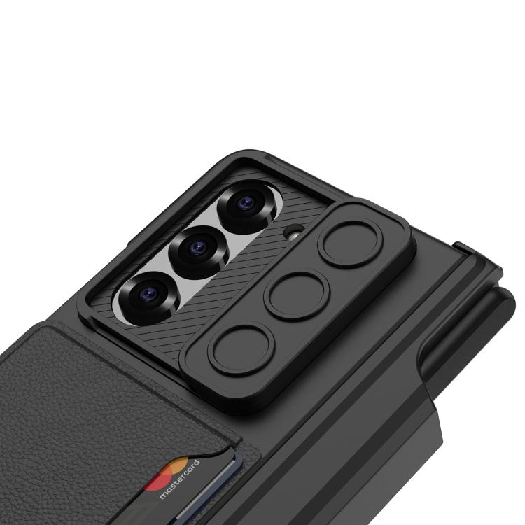 For Samsung Galaxy Z Fold6 GKK Integrated Magnetic Folding Hinge Sliding Lens Cover Card Bag Phone Case with Pen Slots(Black) - Galaxy Z Fold6 5G Cases by GKK | Online Shopping UK | buy2fix