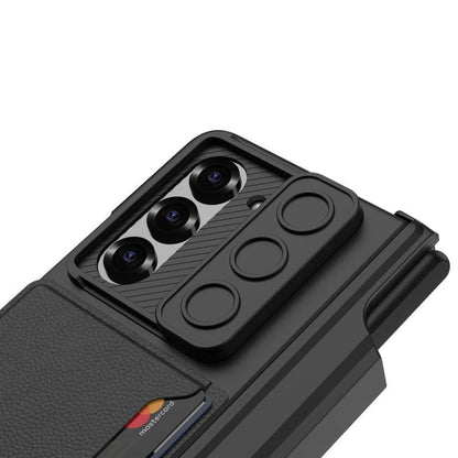 For Samsung Galaxy Z Fold6 GKK Integrated Magnetic Folding Hinge Sliding Lens Cover Card Bag Phone Case with Pen Slots(Black) - Galaxy Z Fold6 5G Cases by GKK | Online Shopping UK | buy2fix