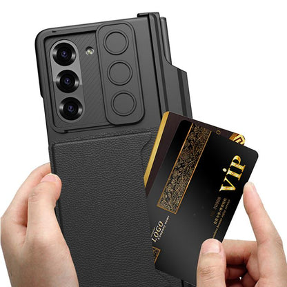 For Samsung Galaxy Z Fold6 GKK Integrated Magnetic Folding Hinge Sliding Lens Cover Card Bag Phone Case with Pen Slots(Black) - Galaxy Z Fold6 5G Cases by GKK | Online Shopping UK | buy2fix