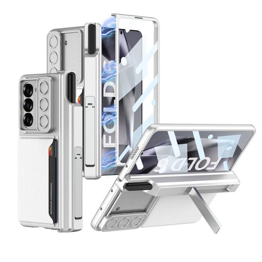 For Samsung Galaxy Z Fold6 GKK Integrated Magnetic Folding Hinge Sliding Lens Cover Card Bag Phone Case with Pen Slots(Silver) - Galaxy Z Fold6 5G Cases by GKK | Online Shopping UK | buy2fix