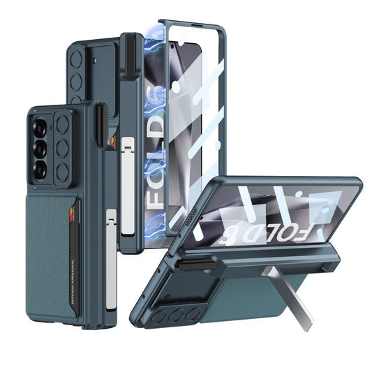 For Samsung Galaxy Z Fold6 GKK Integrated Magnetic Folding Hinge Sliding Lens Cover Card Bag Phone Case with Pen Slots(Green) - Galaxy Z Fold6 5G Cases by GKK | Online Shopping UK | buy2fix