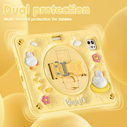 For iPad Pro 11 2024 Duck Rotation Kickstand Silicone Hybrid PC Tablet Case(Yellow) - iPad Pro 11 2024 Cases by buy2fix | Online Shopping UK | buy2fix