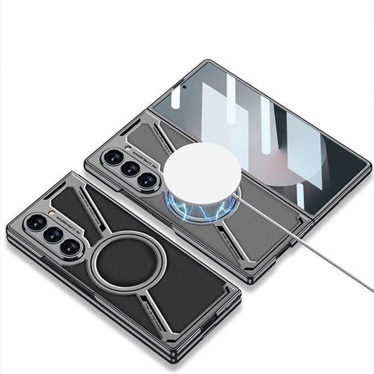 For Samsung Galaxy Z Fold6 GKK Integrated Electroplating Leather Z-Shape MagSafe Phone Case(Mountain Gray) - Galaxy Z Fold6 5G Cases by GKK | Online Shopping UK | buy2fix