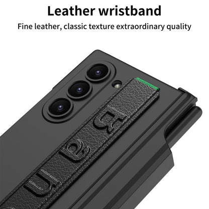 For Samsung Galaxy Z Fold6 GKK Integrated Magnetic Hinge Folding Holder Phone Case with Wrist Strap & Pen Holder(Black) - Galaxy Phone Cases by GKK | Online Shopping UK | buy2fix