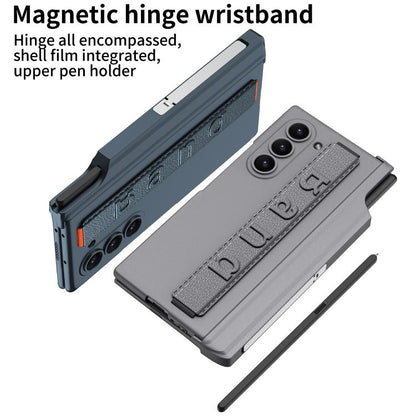 For Samsung Galaxy Z Fold6 GKK Integrated Magnetic Hinge Folding Holder Phone Case with Wrist Strap & Pen Holder(Black) - Galaxy Phone Cases by GKK | Online Shopping UK | buy2fix