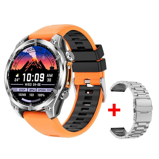 HD300 1.43 inch AMOLED Screen Dual Straps Sports Smart Watch Supports Blood Oxygen Detection(Orange Silicone Strap + Silver Steel Strap) - Smart Watches by buy2fix | Online Shopping UK | buy2fix