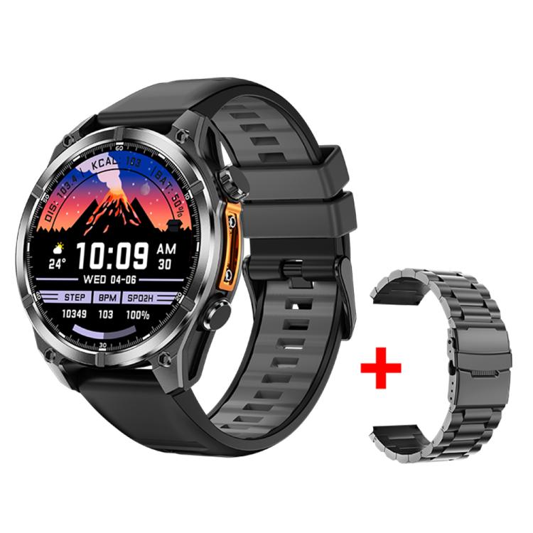 HD300 1.43 inch AMOLED Screen Dual Straps Sports Smart Watch Supports Blood Oxygen Detection(Black Silicone Strap + Black Steel Strap) - Smart Watches by buy2fix | Online Shopping UK | buy2fix