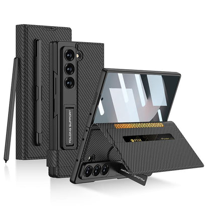 For Samsung Galaxy Z Fold6 GKK Integrated Flip Wallet Leather Phone Case with Pen Slots, Not Included Pen(Carbon Fiber Texture) - Galaxy Z Fold6 5G Cases by GKK | Online Shopping UK | buy2fix