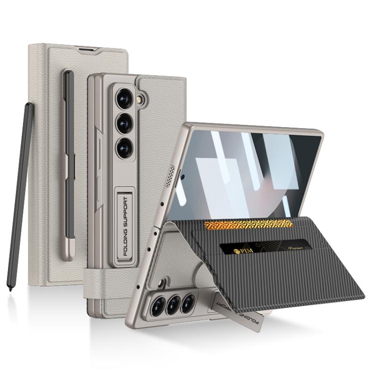 For Samsung Galaxy Z Fold6 GKK Integrated Flip Wallet Leather Phone Case with Pen Slots, Not Included Pen(Titanium Gray) - Galaxy Z Fold6 5G Cases by GKK | Online Shopping UK | buy2fix