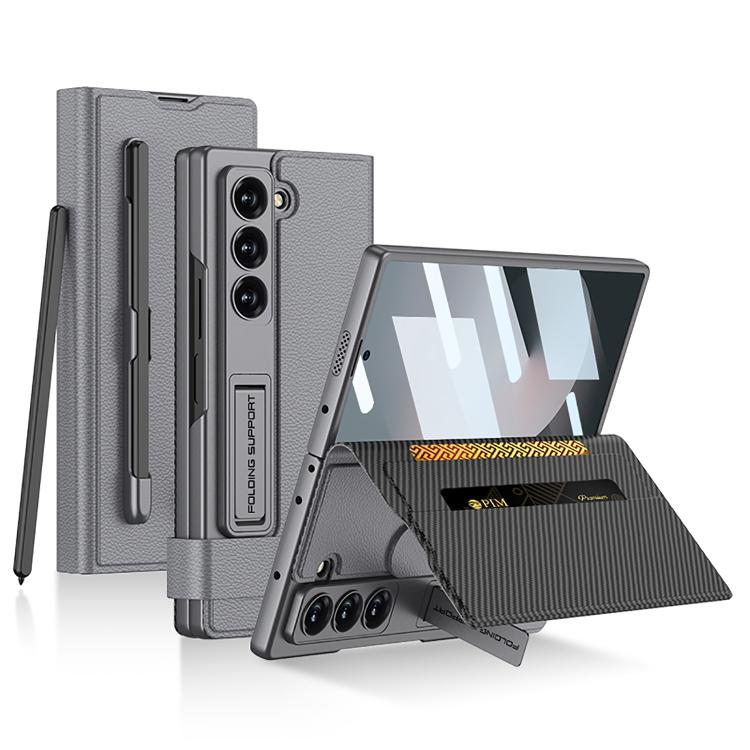 For Samsung Galaxy Z Fold6 GKK Integrated Flip Wallet Leather Phone Case with Pen Slots, Not Included Pen(Mountain Gray) - Galaxy Z Fold6 5G Cases by GKK | Online Shopping UK | buy2fix